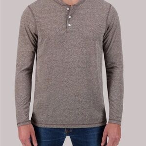 Black Brown 1826 Long Sleeve Henley in Heathered Brown